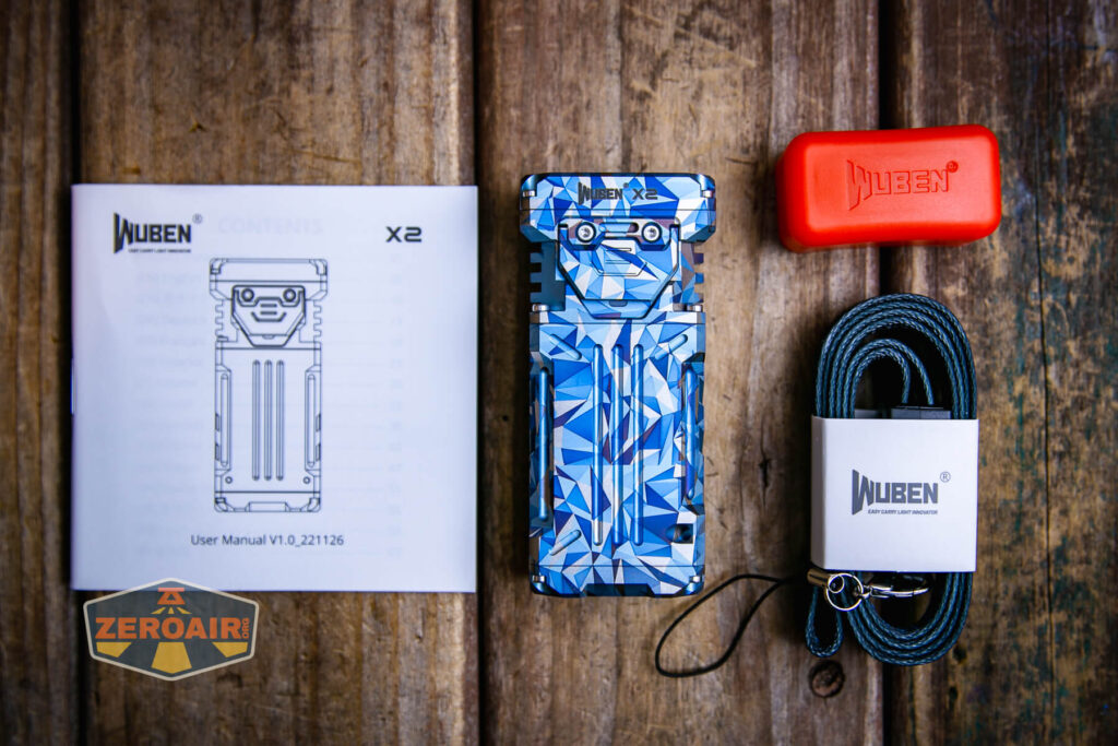 Wuben X-2 Owl Titanium flashlight what's included