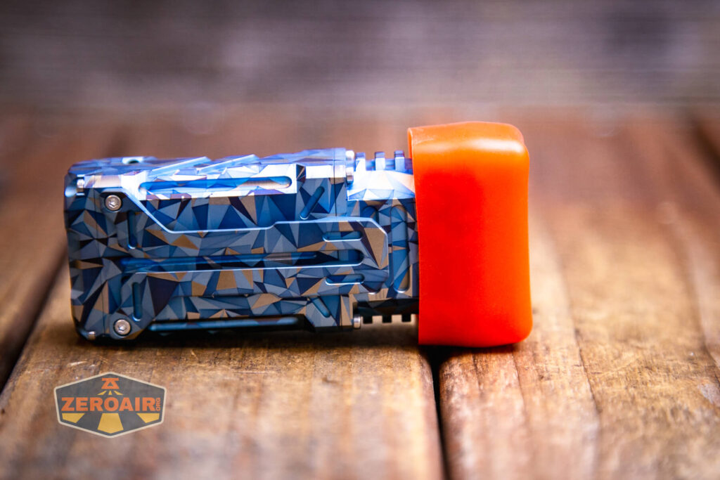 Wuben X-2 Owl Titanium flashlight lens cover attached