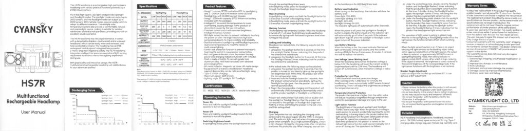 Cyansky HS7R multifunctional headlamp manual