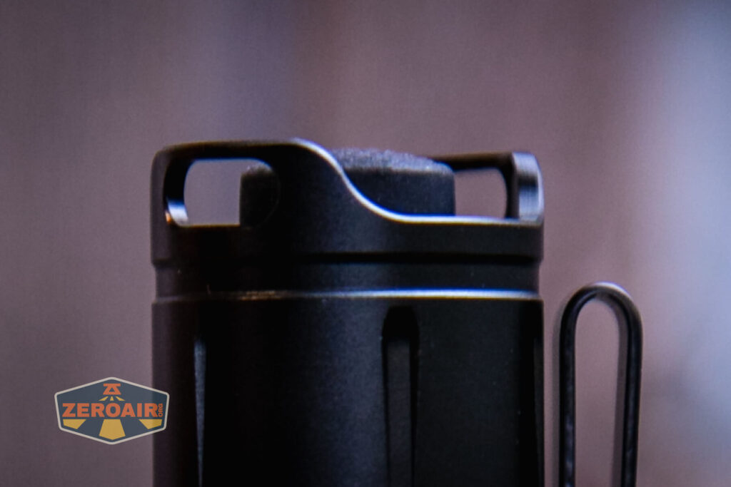 Soonfire MX75 flashlight tailcap lanyard holes