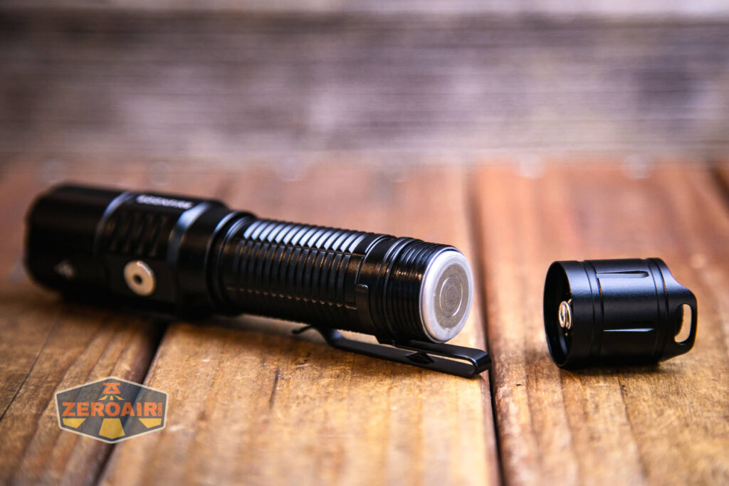 Soonfire MX75 flashlight with included 21700 cell installed