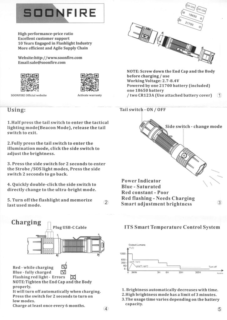 Soonfire MX75 flashlight manual