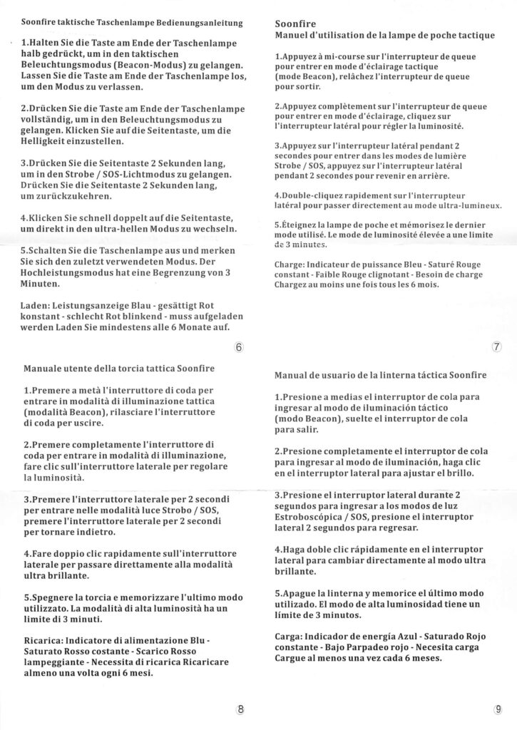 Soonfire MX75 flashlight manual