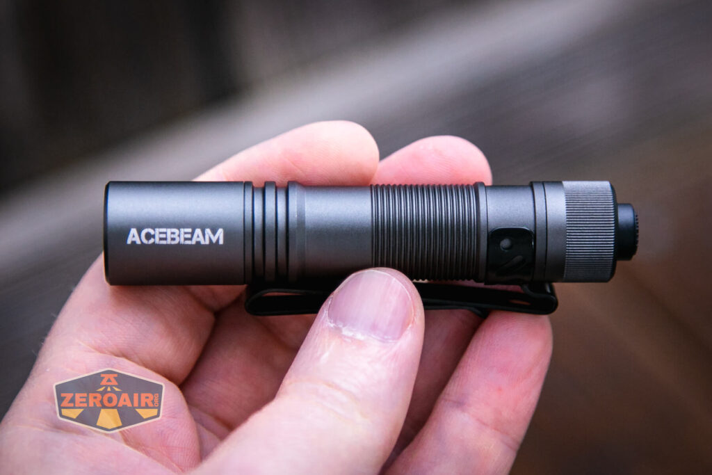 Acebeam Pokelit AA Gray flashlight in hand