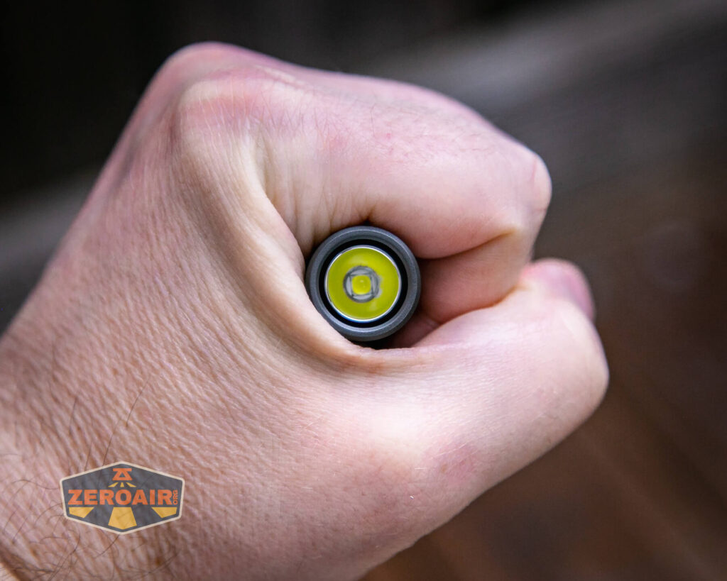 Acebeam Pokelit AA Gray flashlight in hand