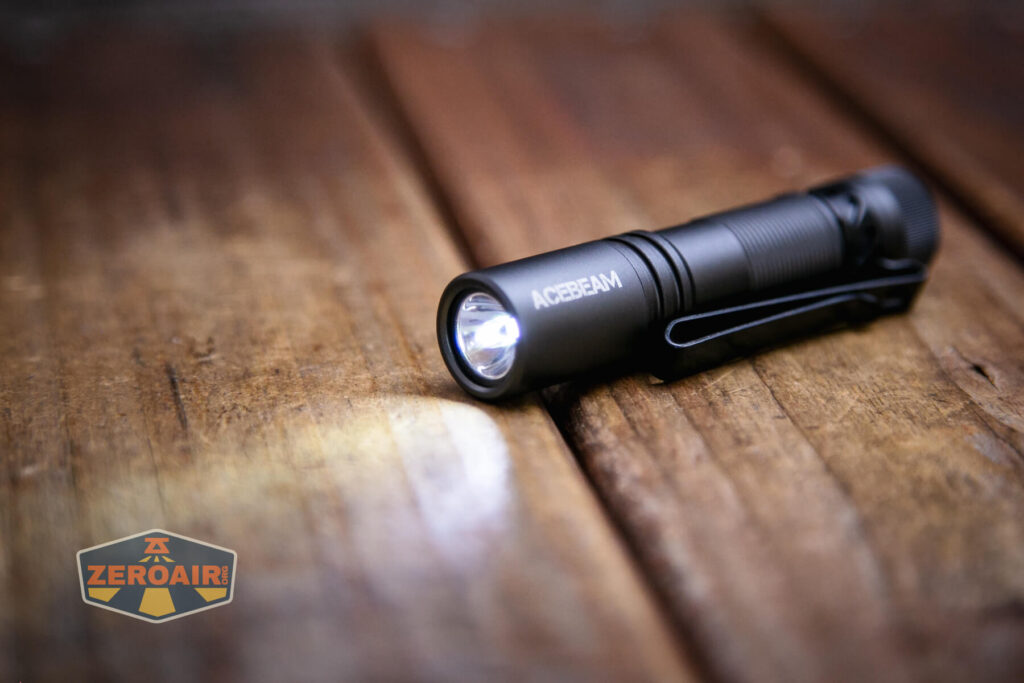 Acebeam Pokelit AA Gray flashlight emitter on