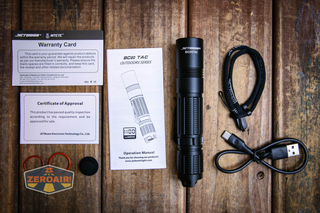JETBeam BC20 TAC tactical flashlight what's included