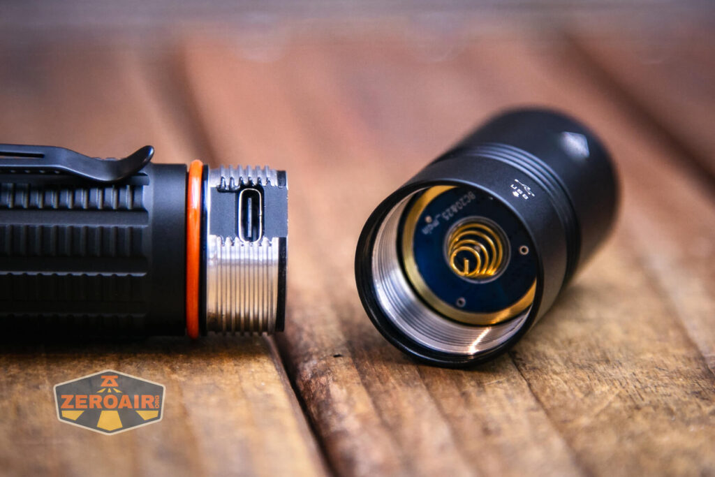 JETBeam BC20 TAC tactical flashlight charging port