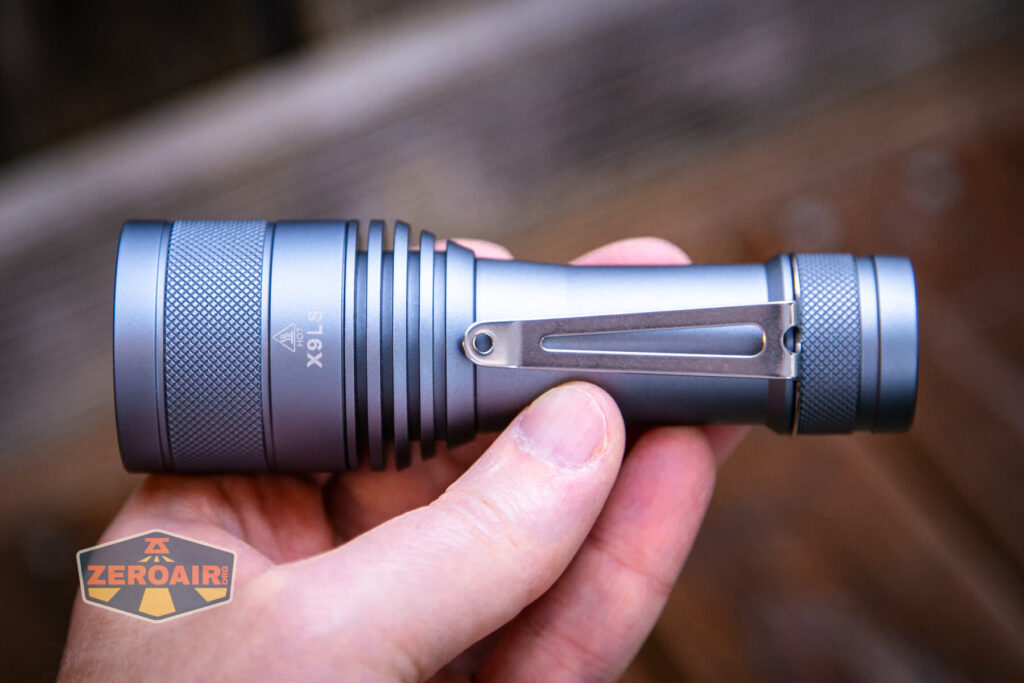 Lumintop FW21 X9LS flashlight in hand