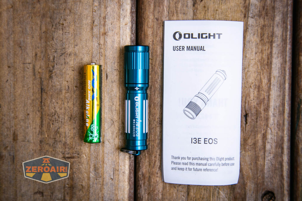 Olight i3E EOS AAA flashlight what's included