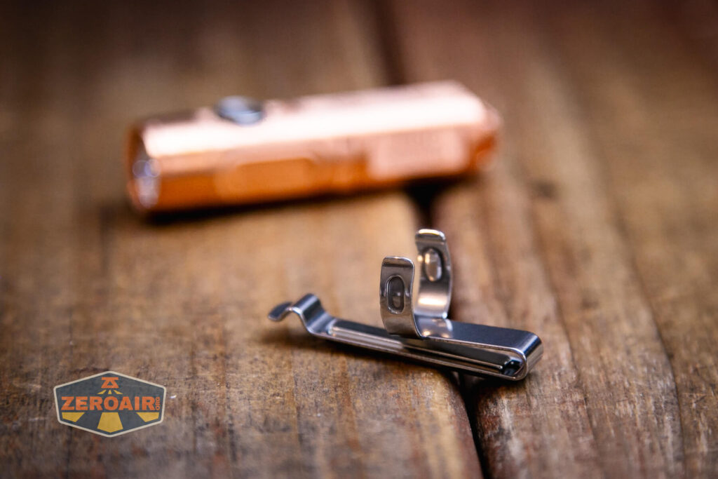 RovyVon Aurora A9 Pro Copper flashlight pocket clip detail