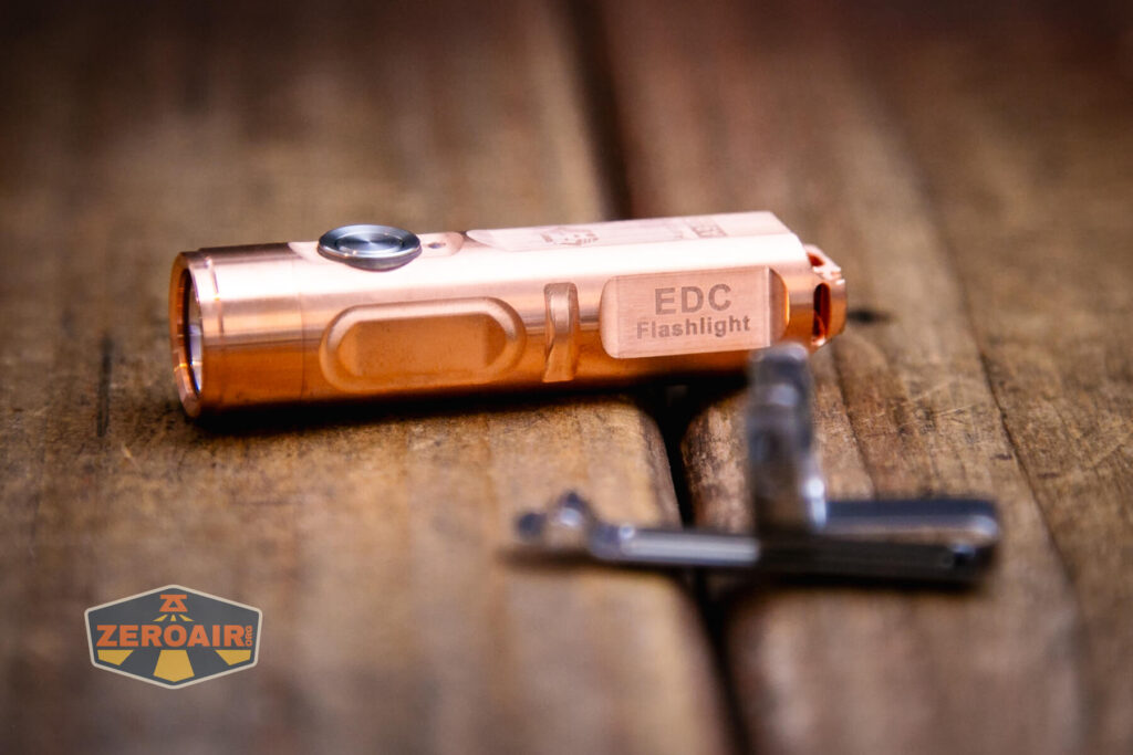 RovyVon Aurora A9 Pro Copper flashlight pocket clip detail - body connections