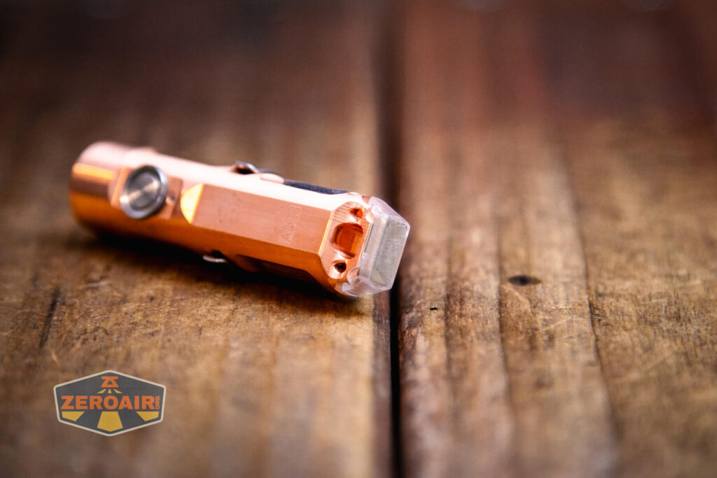 RovyVon Aurora A9 Pro Copper flashlight tailend magnet installed