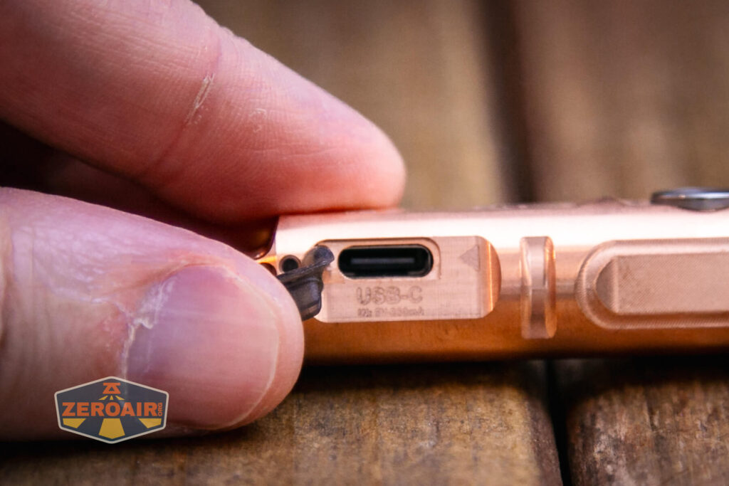 RovyVon Aurora A9 Pro Copper flashlight charging port