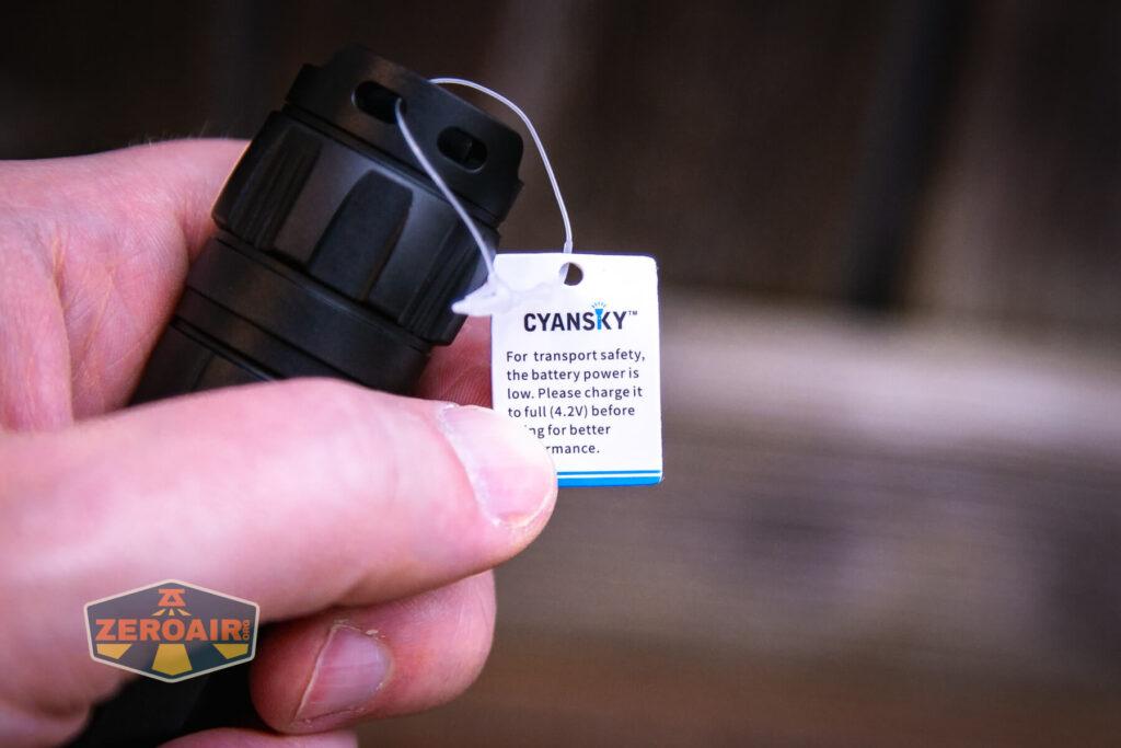 Cyansky H3 V2 flashlight hang tag