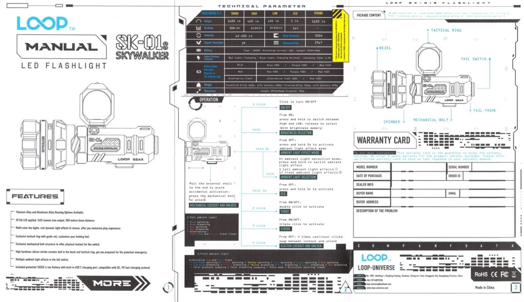 Loop SK-01s LED flashlight manual