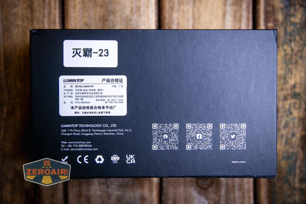 Lumintop Thanos 23 flashlight box