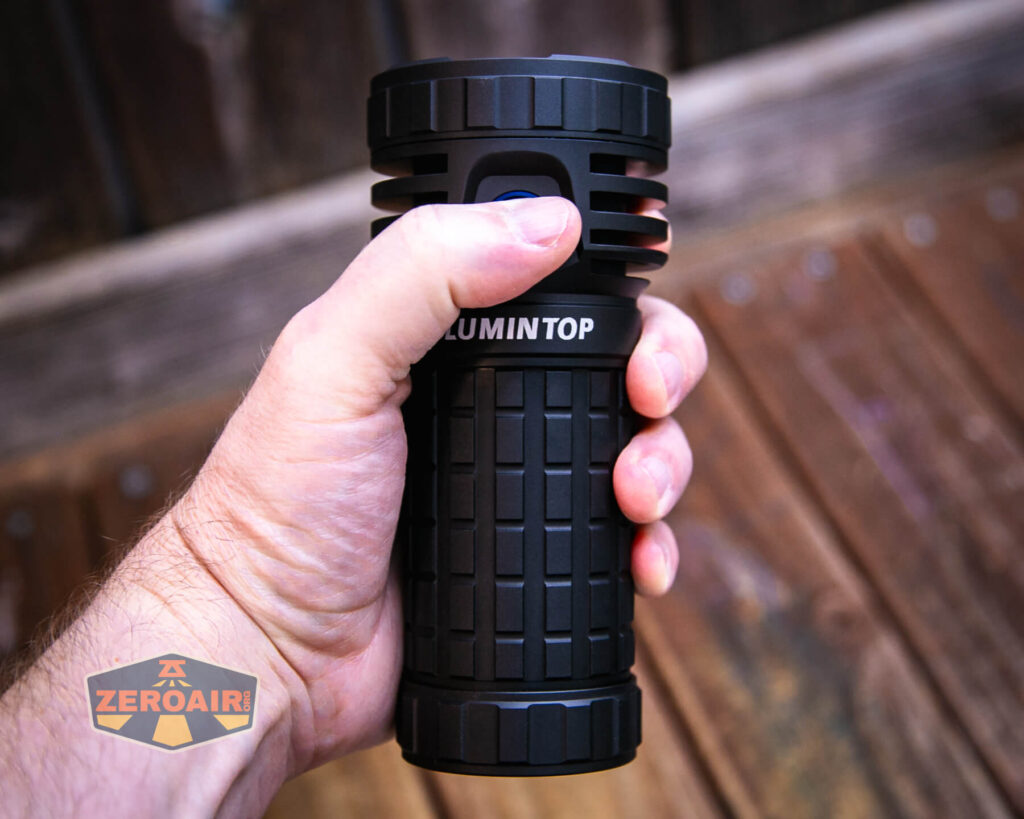 Lumintop Thanos 23 flashlight in hand