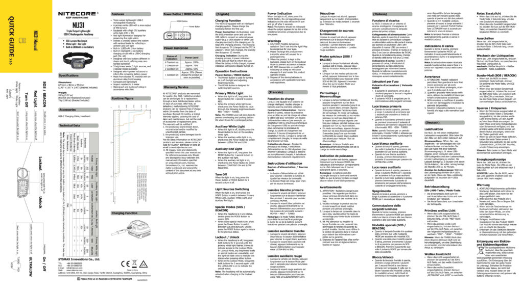 Nitecore NU31 headlamp manual