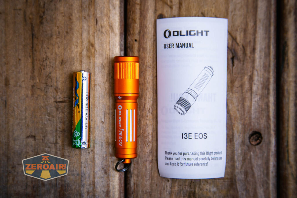 Olight i3E EOS Orange flashlight what's included