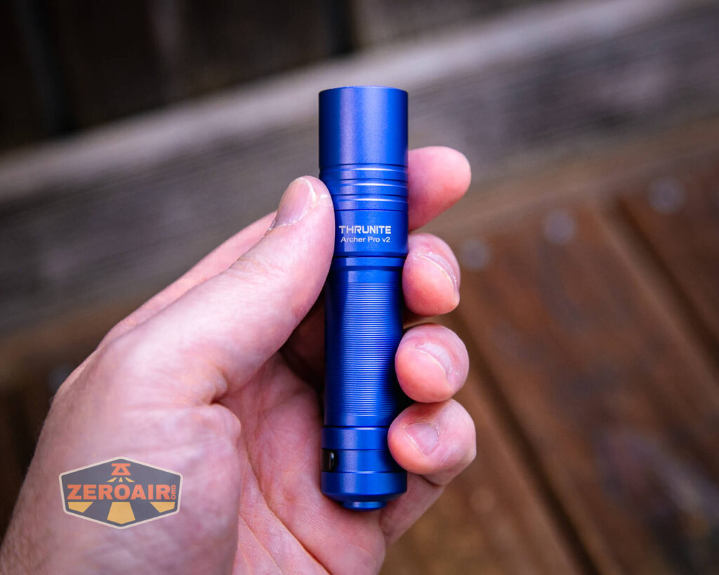 Thrunite Archer Pro V2 blue flashlight in hand