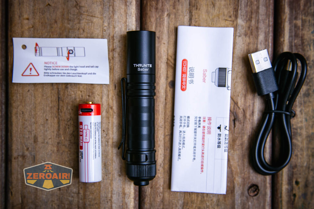 Thrunite Saber EDC pocket flashlight what's included