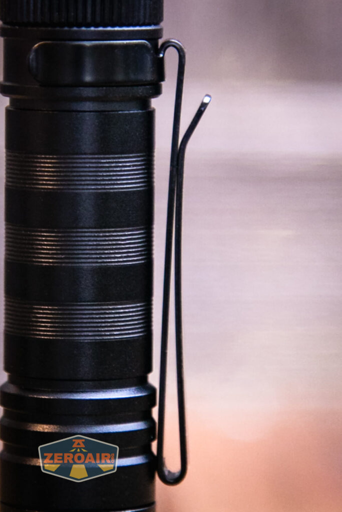 Thrunite Saber EDC pocket flashlight pocket clip detail