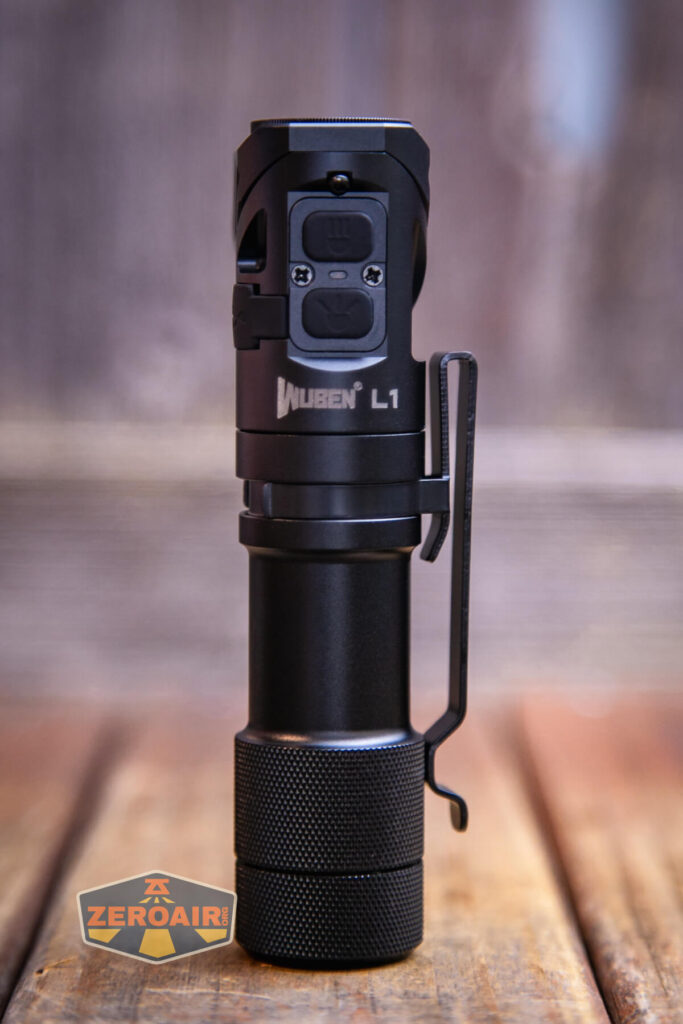 showing all sides with head twisted