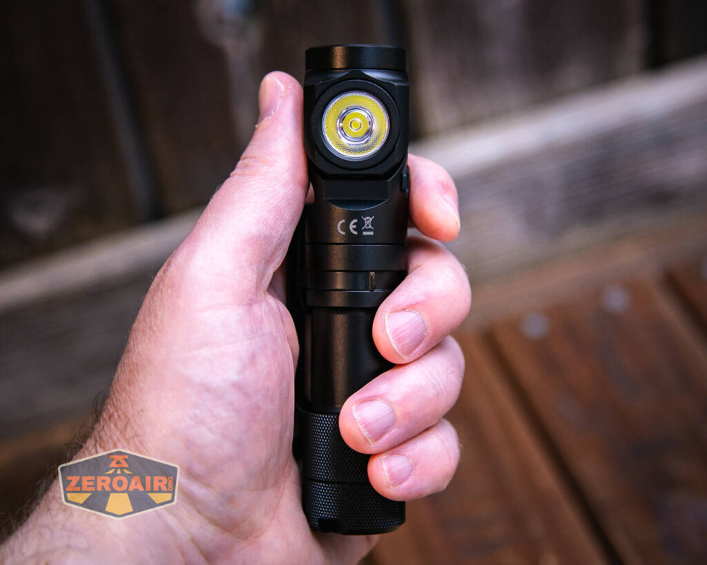 Wuben L1 dual beam flashlight in hand