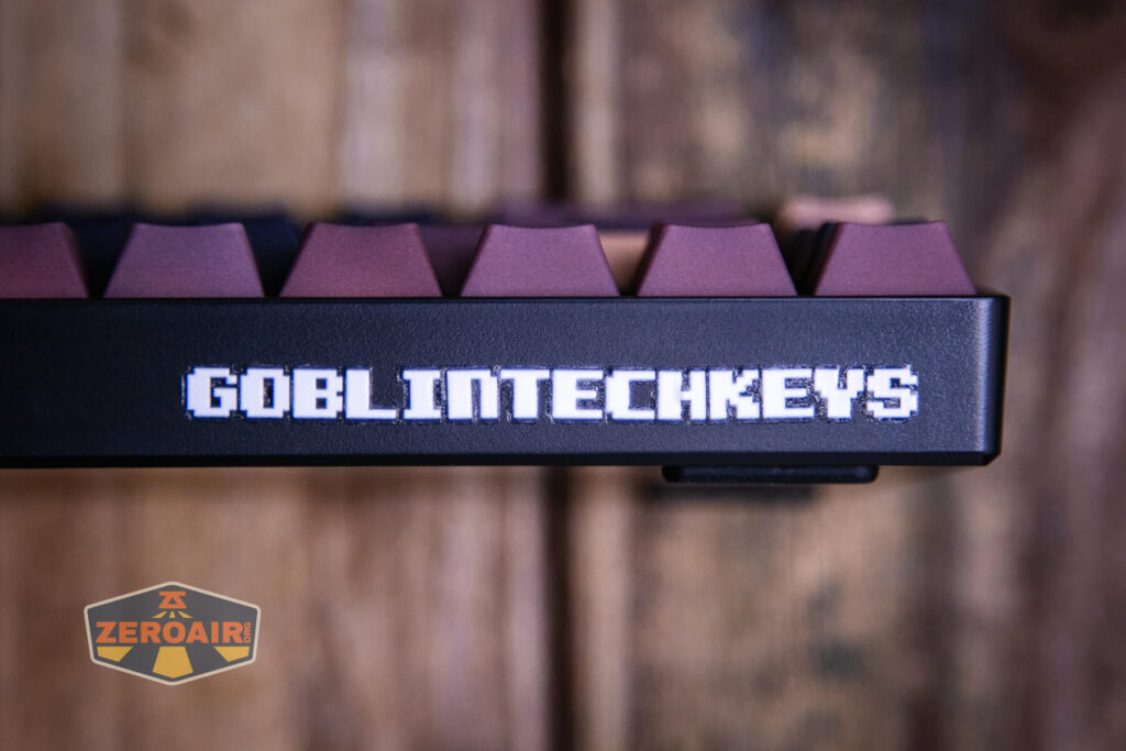 Goblintechkeys Alpha 68 small mechanical keyboard branding sticker on front