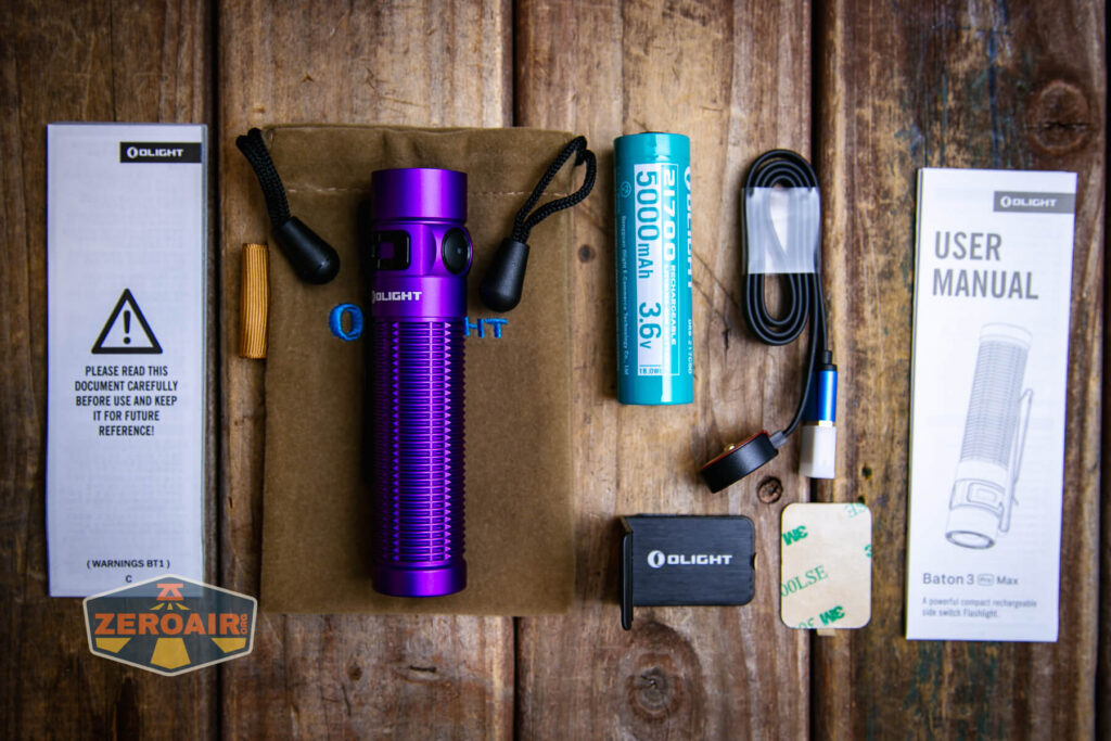 Olight Baton 3 Pro Max purple flashlight what's included