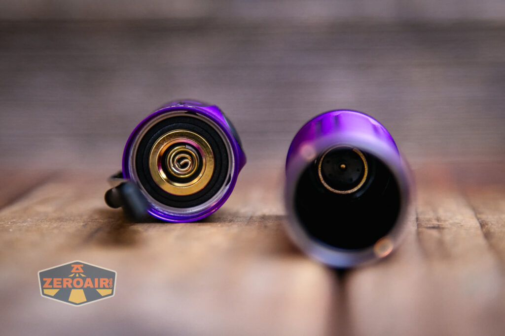 Olight Baton 3 Pro Max purple flashlight showing inside - springs 