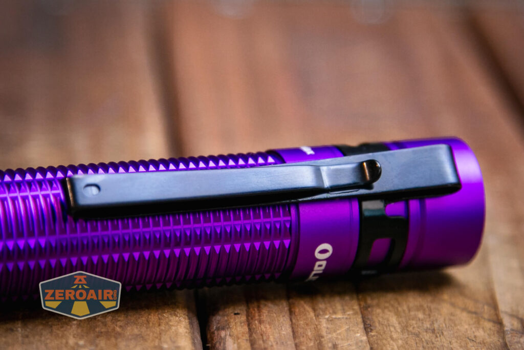 Olight Baton 3 Pro Max purple flashlight pocket clip