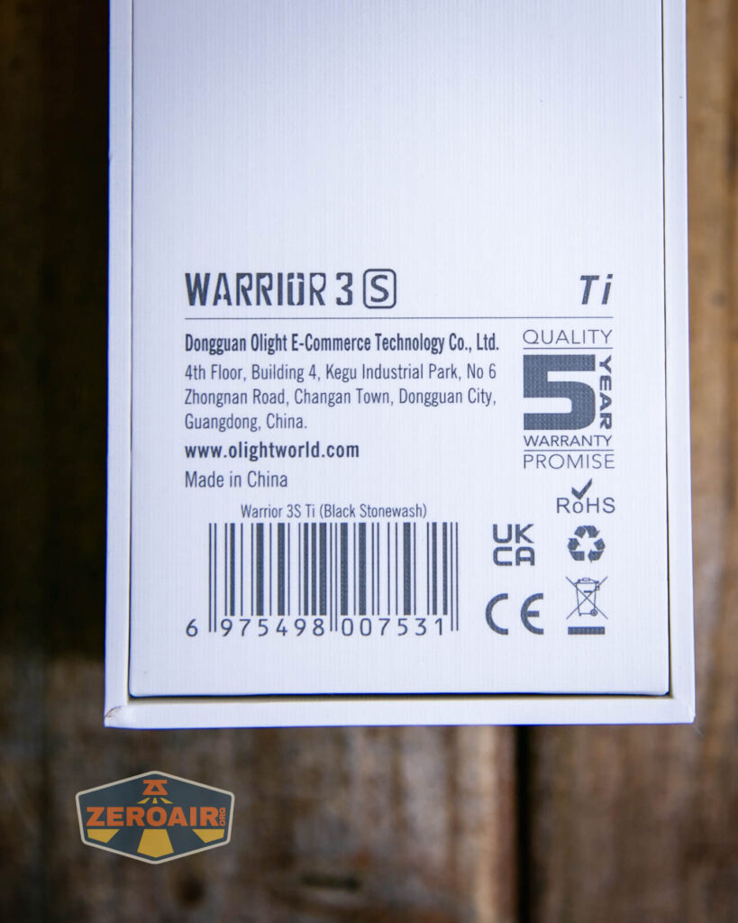 Olight Warrior 3S stonewashed titanium box and package