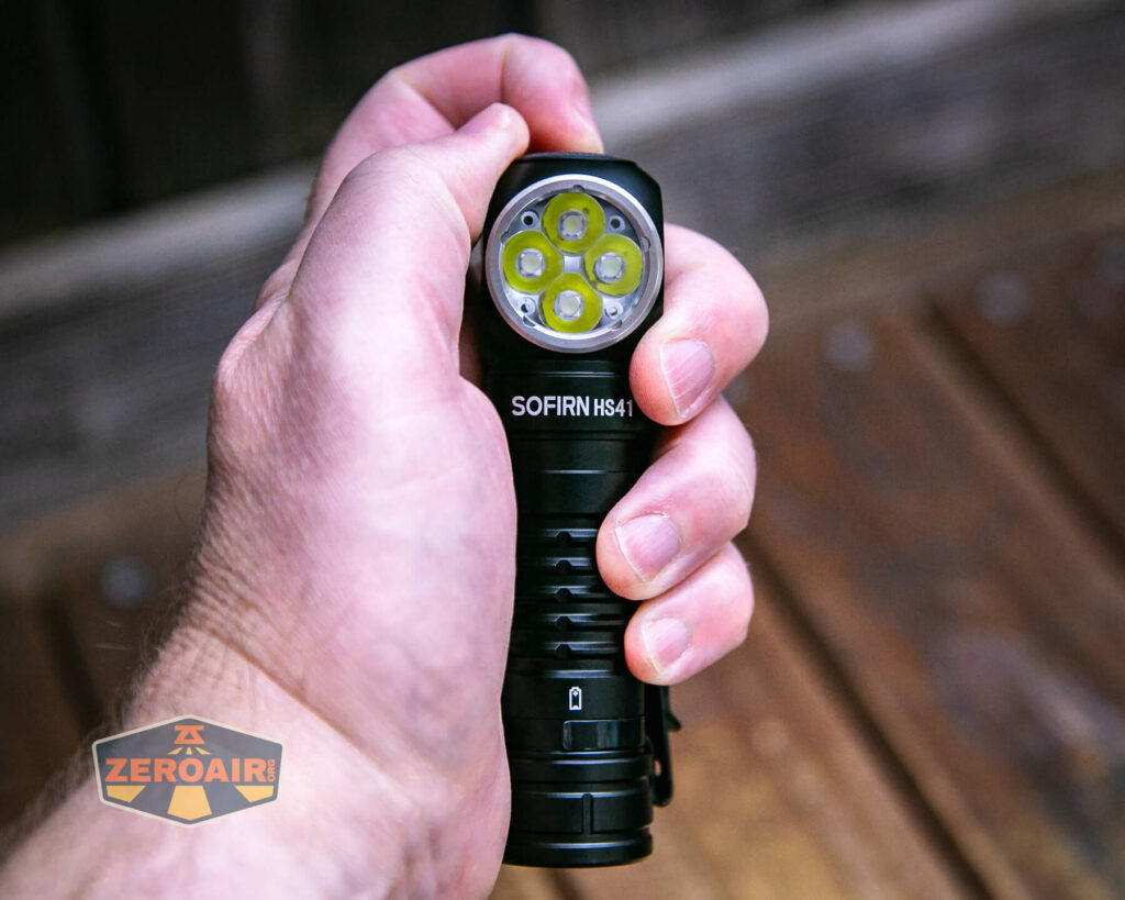 Sofirn HS41 rechargeable headlamp in hand