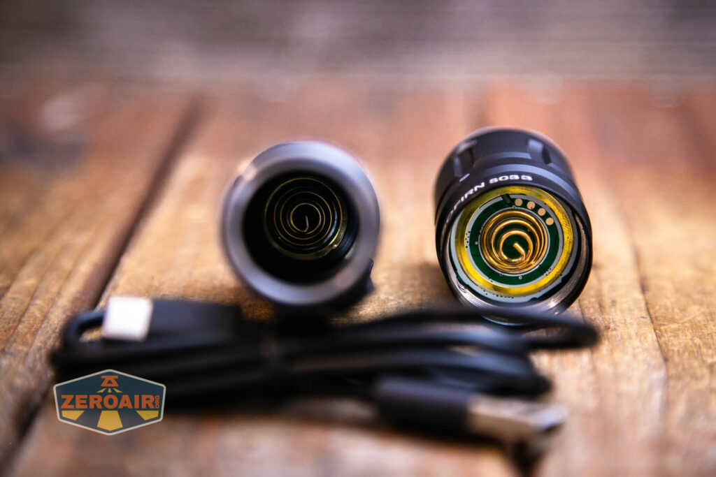 Sofirn SC33 EDC flashlight showing springs