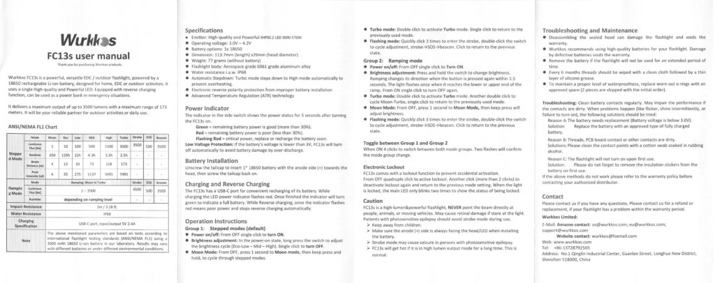 Wurkkos FC13s flashlight manual
