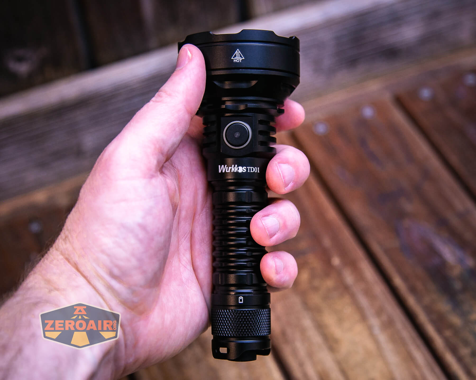 Wurkkos TD01 tactical flashlight in hand