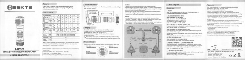 Skilhunt H150 cool white headlamp manual