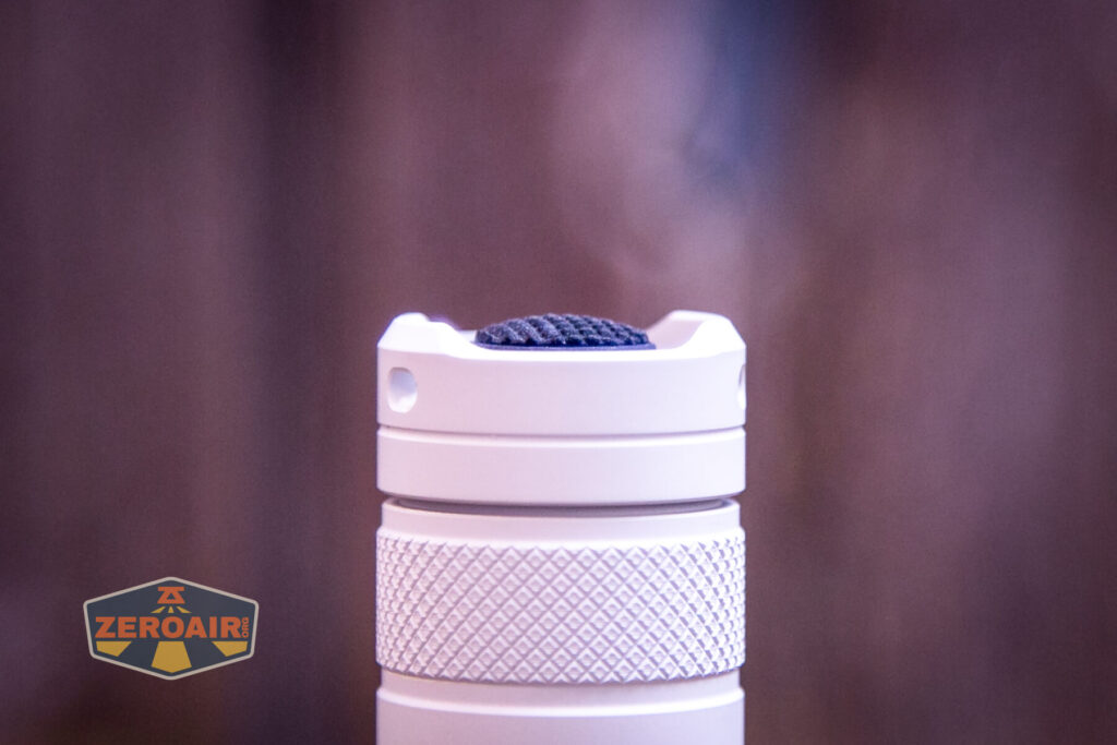 JETBeam M37 Crossbow flashlight mechanical tail switch profile view