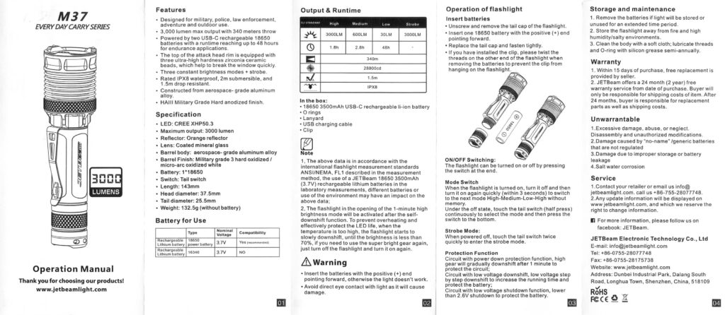 JETBeam M37 Crossbow flashlight manual