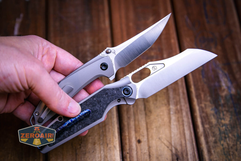 Kansept Baku flipper Micarta knife two kansept knives opened