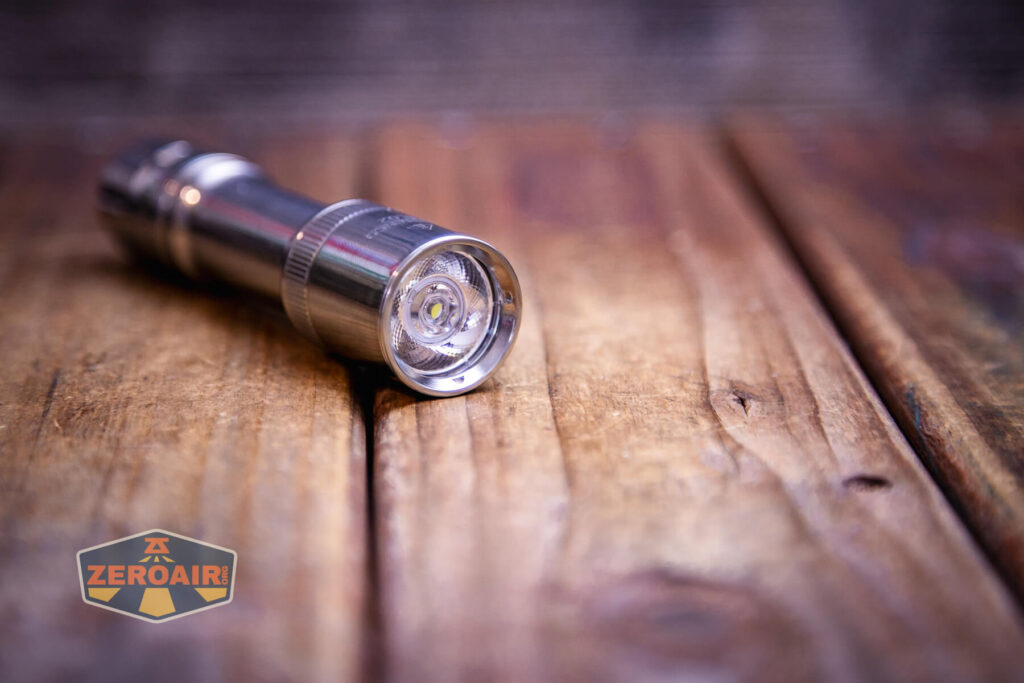 Mateminco SL02 Titanium EDC emitter and tir side view