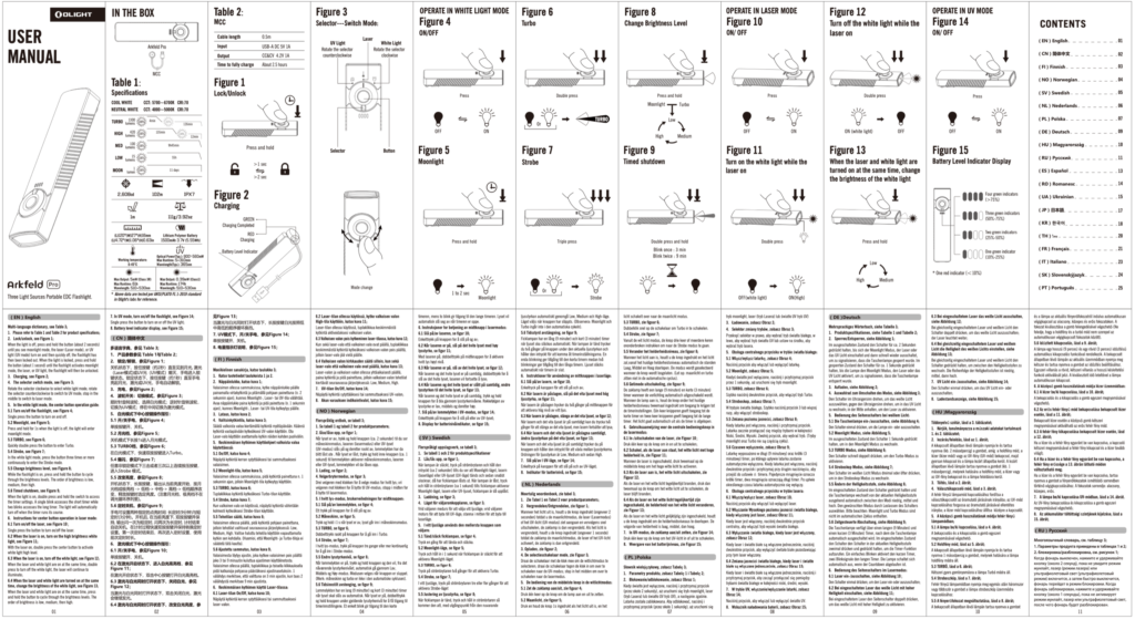 Olight Arkfeld Pro EDC flashlight manual