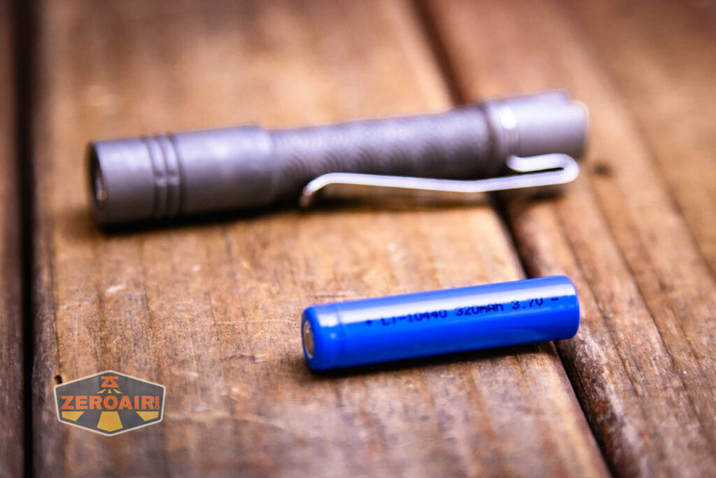 ReyLight Pineapple Mini Seigaiha flashlight in titanium with included 10440 cell