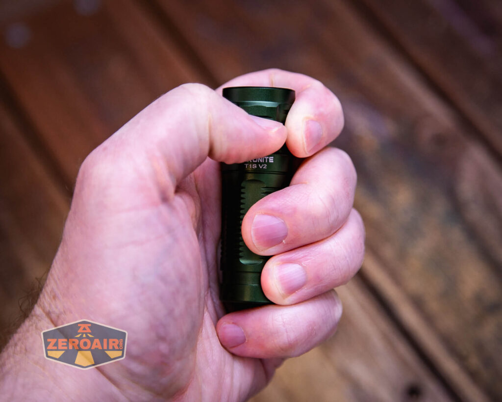 Thrunite T1S V2 flashlight in hand