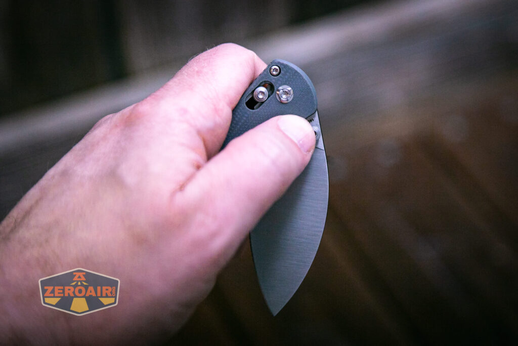 Vosteed Mini Nightshade knife opening action with thumbstud
