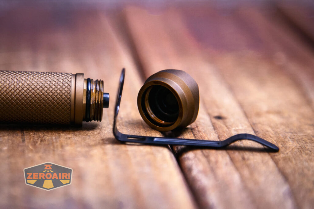 Acebeam TAC AA flashlight keyed pocket clip removed