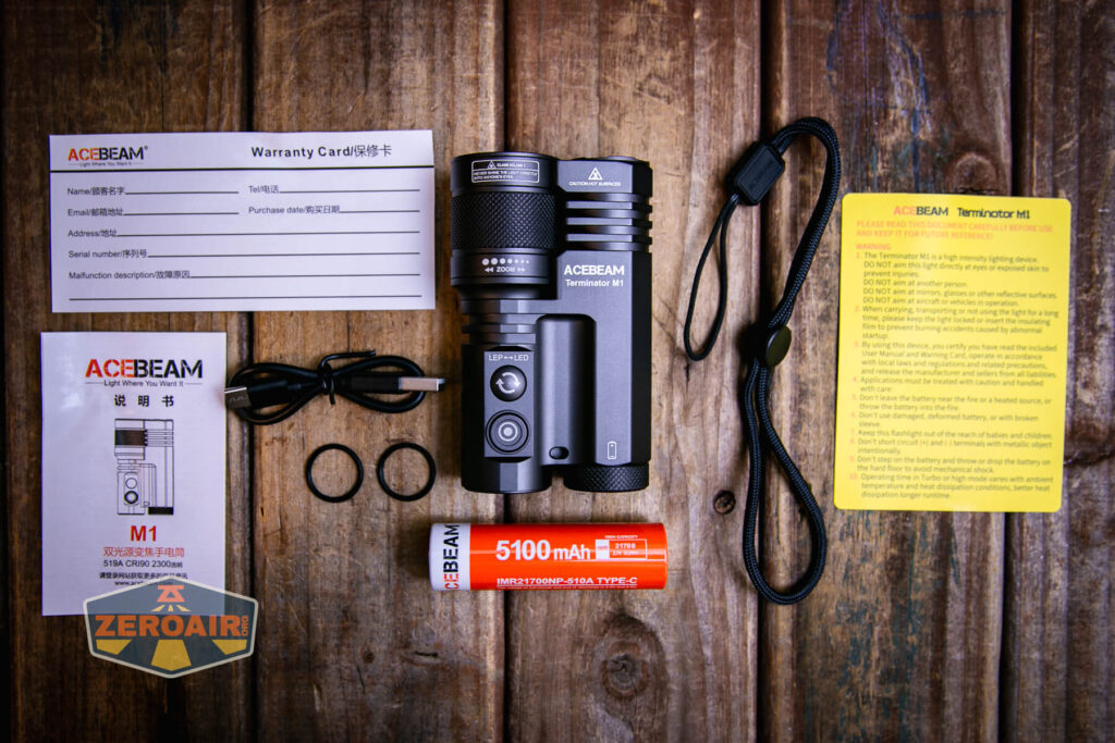 Acebeam Terminator M1 flashlight what's included