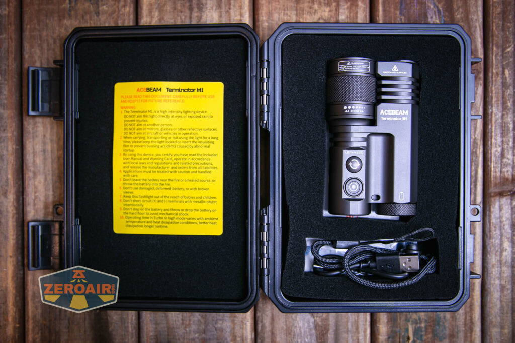 Acebeam Terminator M1 flashlight plastic case open